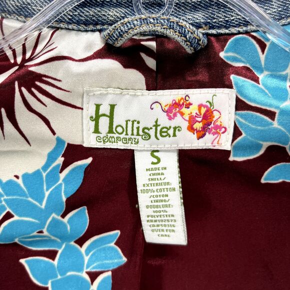 HOLLISTER CO Denim Jacket Girls Juniors Small distressed Tropical lined - Picture 10 of 15
